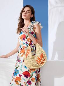 MOTF PREMIUM 女性編織熱帶圖案鉤織肩袋