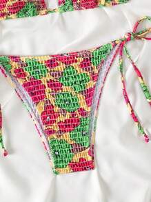 SHEIN Swim 女士夏季海灘花朵風格頸帶綁帶性感比基尼套裝 - 彩色 - 查看 5
