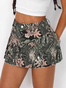 SHEIN ICON 洗水工裝印花牛仔裙 - 彩色 - 查看 6