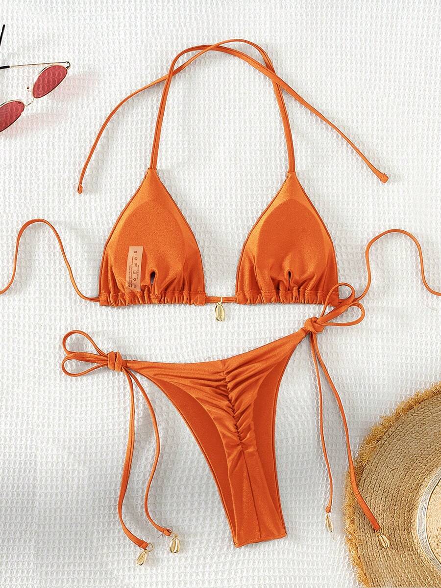 Swim Vcay Bộ Bikini Màu Cam Dây Buộc Cổ Cho Nữ, Bộ Bikini Hai Mảnh Đi Biển Mùa Hè - trái cam - Xem 1