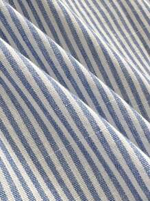 Breezaya Women's Summer Striped Short Sleeve Casual Shirt And Shorts Set With Pockets - Blue and White - View 4