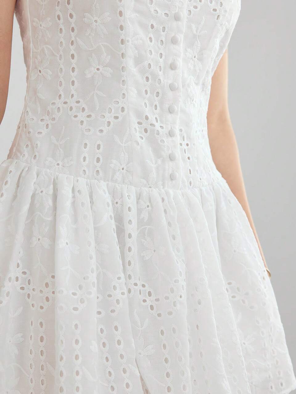 X Gi Lancellotti Women's White Summer Modest Tea Party Delicate Floral Eyelet Hollow Embroidery Sleeveless Cute Mini Dress,Sweet Elegant Fashion