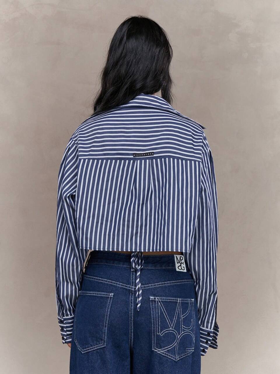 MISSGUIDED Striped Crop Shirt With Drawstrings Back Tie Detail
