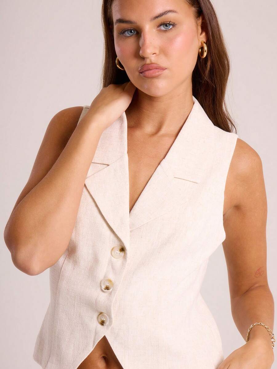 MUSERA Button Through Waist Coat Vacation Spring Summer Elegant
