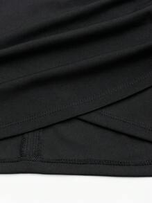 SHEIN Unity 女款純色褶皺、鑽石和蝴蝶結裝飾的露肩夏季裙 - 黑色 - 查看 6