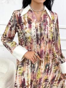 Al Najma Robe d'été élégante pour femme à manches longues imprimé tie-dye arabe - Multicolore - Voir 1