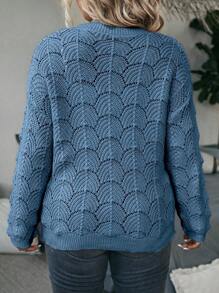 Calvaya Áo khoác cardigan dài tay màu trơn cỡ lớn cài nút phía trước, thường ngày cho mùa đông - Xanh đậm - Xem 2