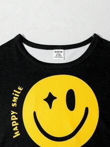 Fashionable Streetwear Girls' Outfit With Smiling Faces Print, Cool 2 In 1 Bottoms Set, High Rate Casual Summer Streetwear - Multicolor - View 5