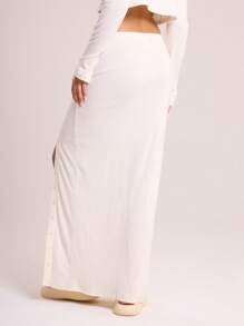MUSERA Button Down Side Maxi Skirt With Split Elegant Summer Party Vacation - Apricot - View 2