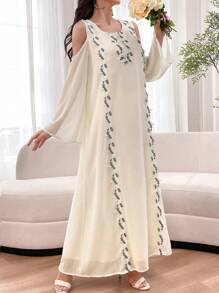 Al Najma 女士簡約阿拉伯日常連衣裙 - 白色 - 查看 2