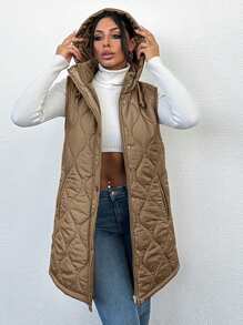 RueChic Women's Quilted Sleeveless Jacket - Khaki - View 1