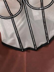 Top de corsé sexy para mujer decorado con lentejuelas en forma de espina de pez