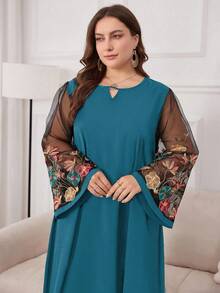 Al Najma Plus Size Nữ Đơn giản Mặc hàng ngày Quần áo trang trí thêu Ả Rập - Màu xanh lam - Xem 7