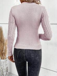 EURMUSE Xoắn Dan Xu hướng: Cắt giảm Cổ giả Áo len - Màu be - Xem 2
