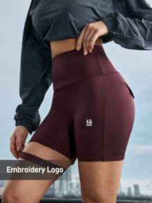 In My Nature Women's Sports Yoga Fitness Shorts Running Training Shorts - Burgundy - View 3