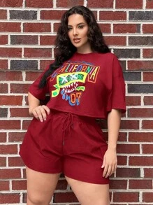 SHEIN SXY Plus Size Drawstring Waist Flap Pocket Side Shorts