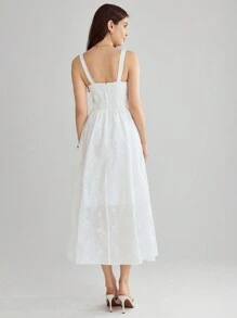 Enchnt 女士夏日假日純色花卉刺繡分割肩帶連身裙 - 白色 - 查看 2