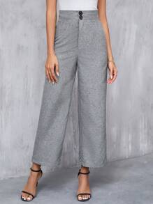 SHEIN Clasi Women's Elegant Green Wide Leg Pants With Pocket, Pleated, Zipper And Button Closure Dress Pants