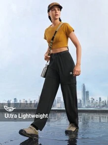 In My Nature 女士編織帶印字休閒戶外長褲，附有口袋 - 黑色 - 查看 3