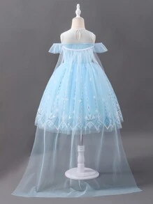 SHEIN Glamorique Kids 年轻女孩优雅生日派对闪亮曳地薄纱无袖蓬蓬裙舞会礼服 - 藍色 - 查看 2