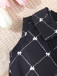 SHEIN Vestido Sin Mangas Con Botones Delanteros Y Estampado Integral Estilo Princesa De Verano Para Niña Bebé - Negro - Ver 7