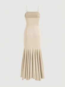 Firerie Women's Asymmetrical Hemline Spaghetti Strap Dress With Ruffle Trim - Apricot - View 4