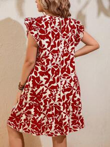 EMERY ROSE 大码女式度假植物印花圆领盖袖宽松直筒连衣裙新年衣服