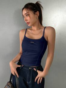 DAZY 女士紧身编织标签吊带背心 夏季 - 藏蓝色 - 查看 5