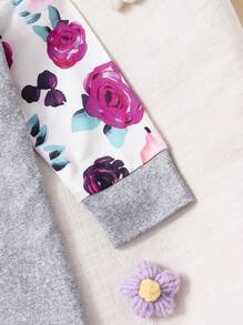 嬰兒女童印花簡約日常頭箍睡衣連體褲 - 灰色 - 查看 3