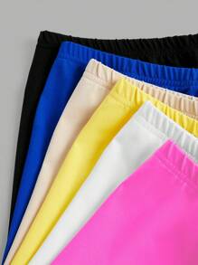 SHEIN 6pcs Basic Solid Color Knit  Shorts For Tween Girls Extended Sizes, Spring/Summer - Multicolor - View 8