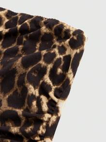 ROMWE Grunge Punk Y2K Gyaru Leopard Allover Print Tight Pintuck Strapless Crop Top For Women