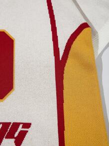 Men's Sporty Numeric & Letter Pattern V-Neck Patchwork Casual Knit Short Sleeve Top - White - View 3