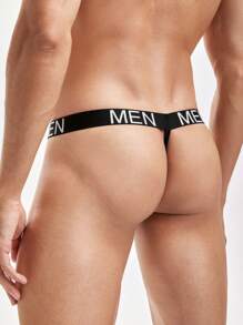 SHEIN Men's Letter Tape Fashionable Daily Wear G-String Sexy Underwear - Black and White - View 3
