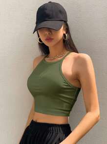 DAZY 女士夏季纯色修身露脐吊带背心复活节 - 綠色 - 查看 3