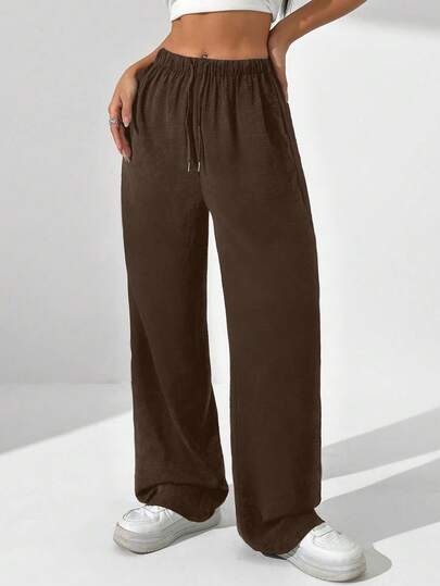 StreetHx Women's Casual Solid Color Drawstring Waist Straight-Leg Pants Wide Leg Joggerswide Leg Sweatpantsloose Pants