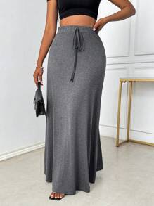 Rafferiza Jupe unie simple pour un port quotidien, automne - Gris foncé - Voir 4