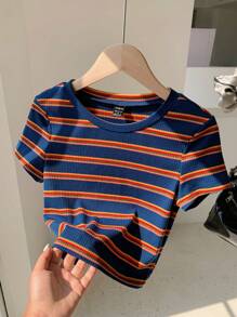 Comfortcana 彩色條紋針織女式緊身T恤 - 彩色 - 查看 5