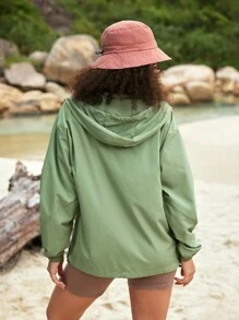 In My Nature Chaqueta deportiva de mujer para actividades al aire libre y con capucha de longitud media para trayectos urbanos, a prueba de viento para senderismo al aire libre - Verde - Ver 4