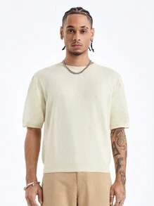 Manfinity Roghcode Men's Solid Color Round Neck Short Sleeve Knitted Top For Summer