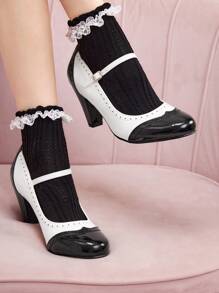 CUCCOO DOLLMOD Vintage Black & White Patterned High Heel Shoes Spring Shoes Spring Break Easter For Christmas