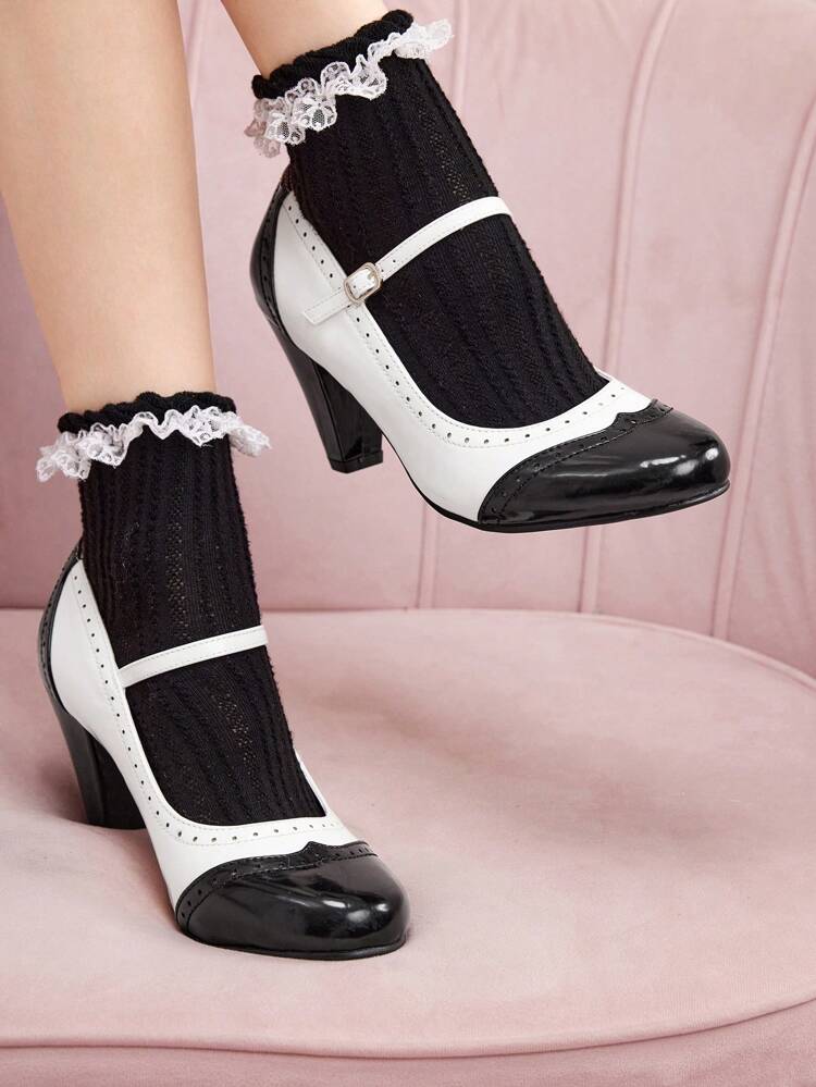 CUCCOO DOLLMOD Vintage Black & White Patterned High Heel Shoes Spring Shoes Spring Break Easter For Christmas Spring Shoes