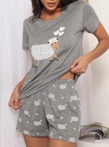 SHE(IN) BRASIL Conjunto De Pijama Short Doll Estampado Feminino Manga Curta - Xám - Xem 5