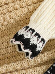 Young Girls' Sweater Co-Ords Knitted Set With Skirt, Casual & Elegant For Baby Girls With Vintage, Classic, And Quiet Style; Suitable For Staying At Home, , And Attending School With College & British Style - Black and White - View 4