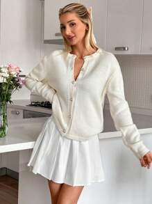 EURMUSE Cardigan With Gold Buttons Elegant - Apricot - View 5