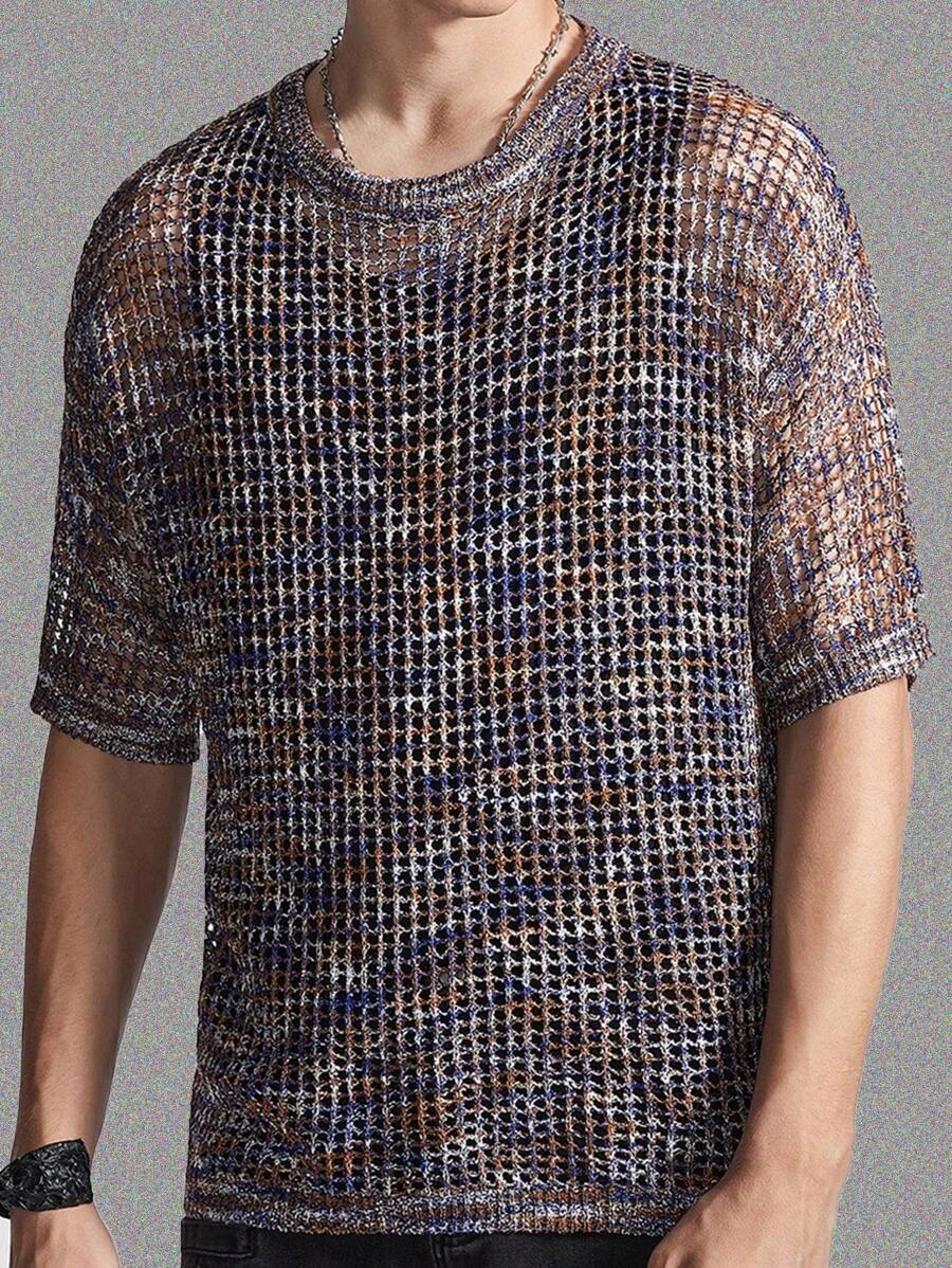 Claim Dot ملابس علوية رجالي مصمم بأكمام قصيرة مثقوبة ومنسوجة بنمط جديد - متعدد الألوان - مشاهدة 1