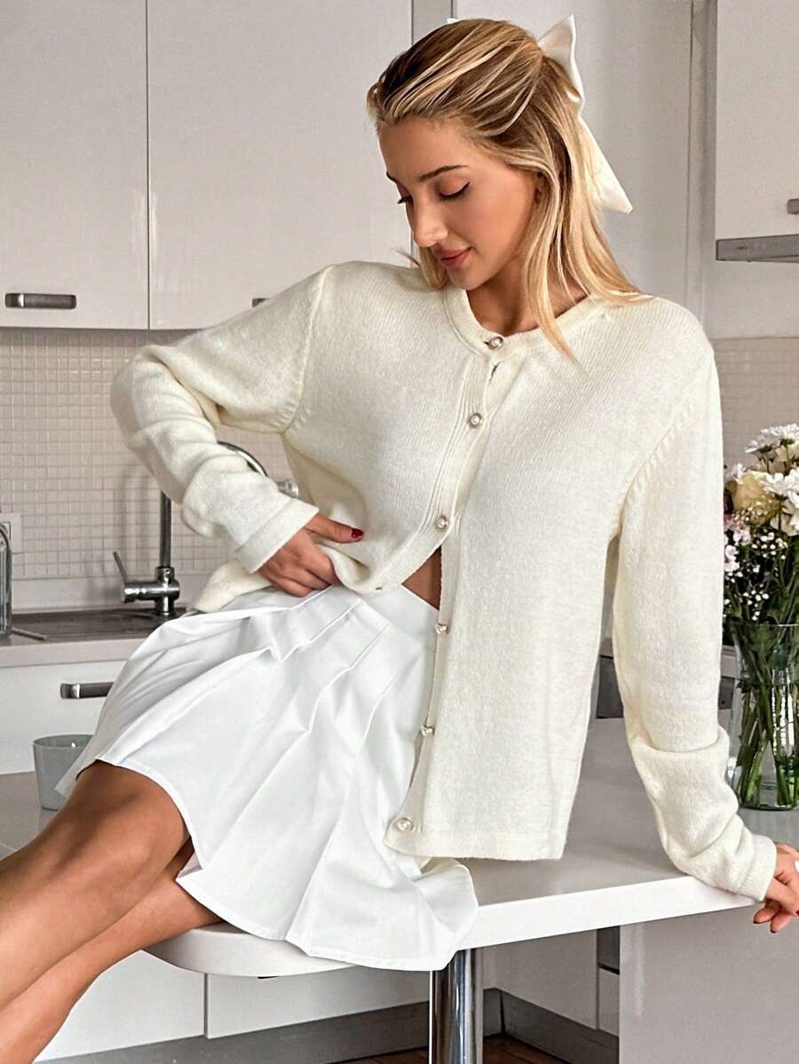 EURMUSE Cardigan With Gold Buttons Elegant - Apricot - View 1