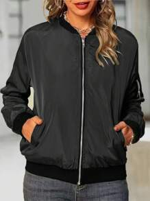Women's Fashion Baseball Collar Zipper Jacket, Lightweight For Spring/Summer
