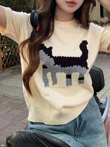 Versatile Simple Daily Knitted Women Sweater - Apricot - View 3