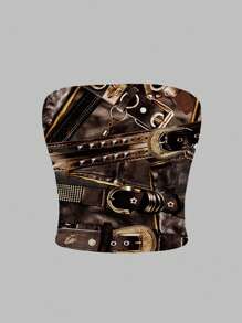 SHEIN EZwear Casual nauwsluitende strapless top met volledige print in Y2K-stijl, geschikt voor de zomer