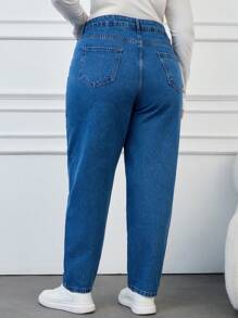 EURMUSE Plus Size High Waisted Tapered Leg Jeans - Blue - View 2